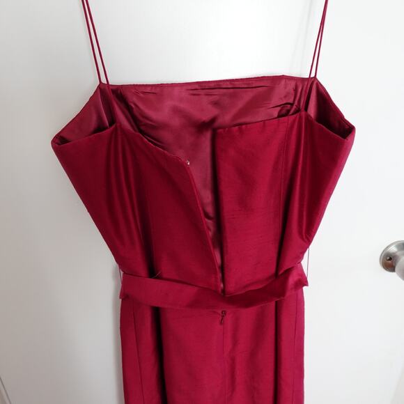 Jenny Yoo Red Silk High Low Hem Dress Size 12 Belted Formal Party Wedding Guest - Picture 10 of 11